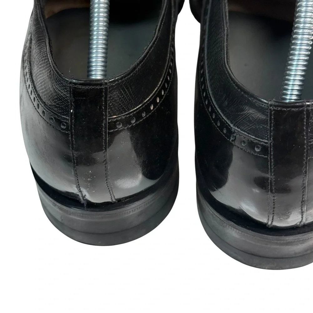 Baldwin Mens Black Patent Lizard Embossed Wingtip Oxford Dress Shoes Size‎ 12